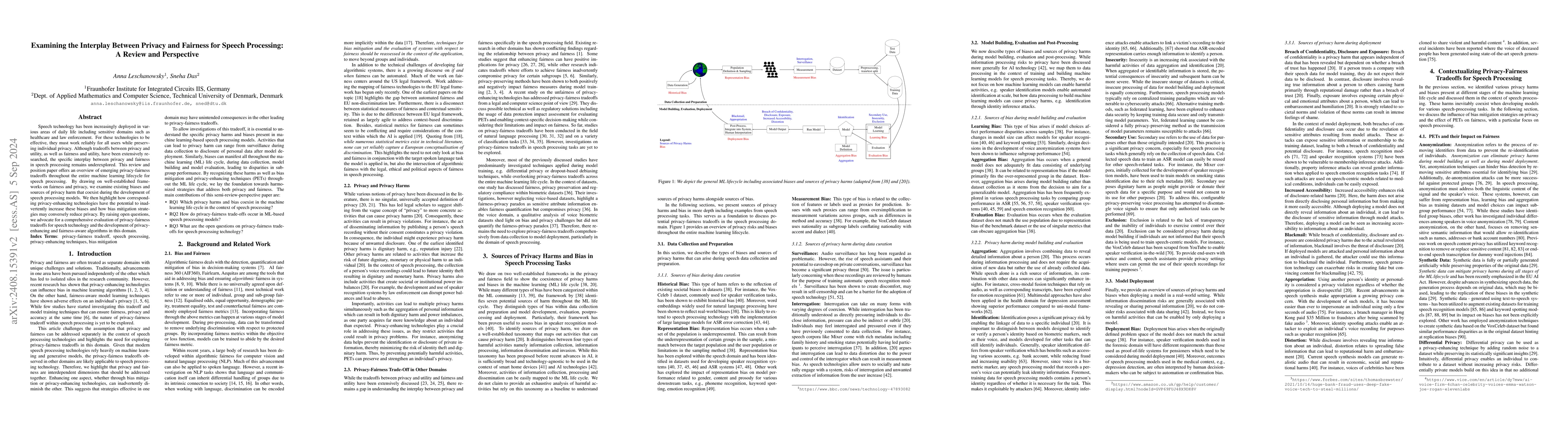 Thumbnail for Examining the Interplay Between Privacy and Fairness for Speech
  Processing: A Review and Perspective
