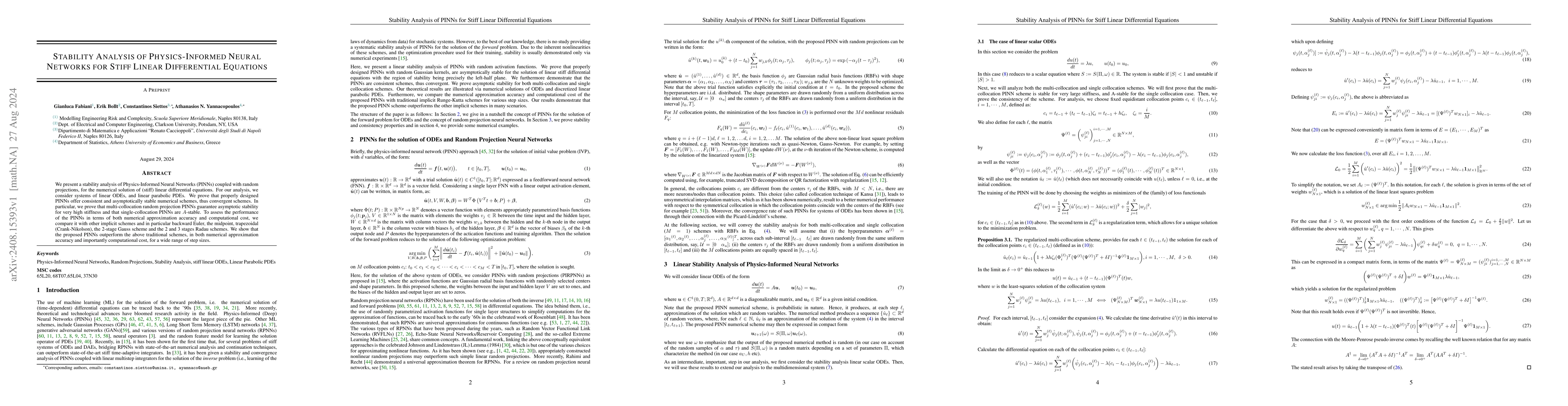 Thumbnail for Stability Analysis of Physics-Informed Neural Networks for Stiff Linear
  Differential Equations