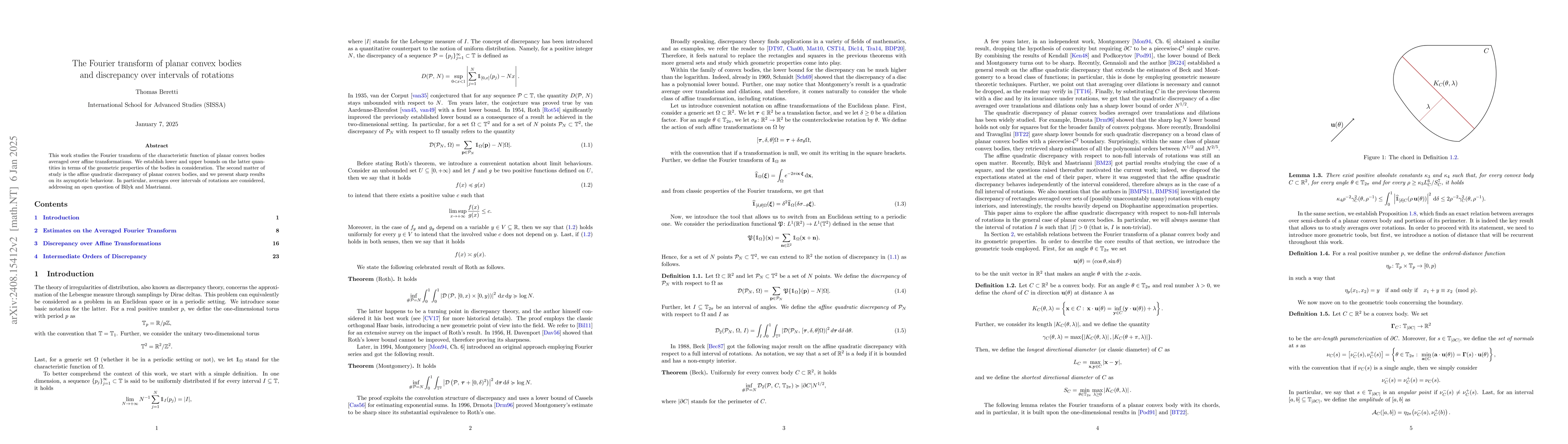Thumbnail for The Fourier transform of planar convex bodies and discrepancy over
  intervals of rotations