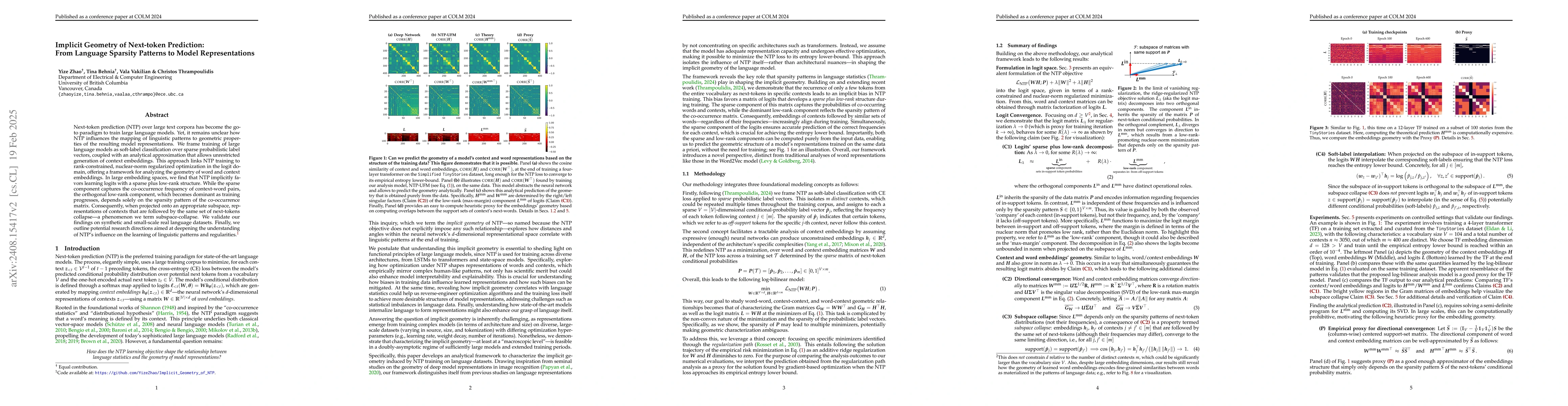 Thumbnail for Implicit Geometry of Next-token Prediction: From Language Sparsity
  Patterns to Model Representations