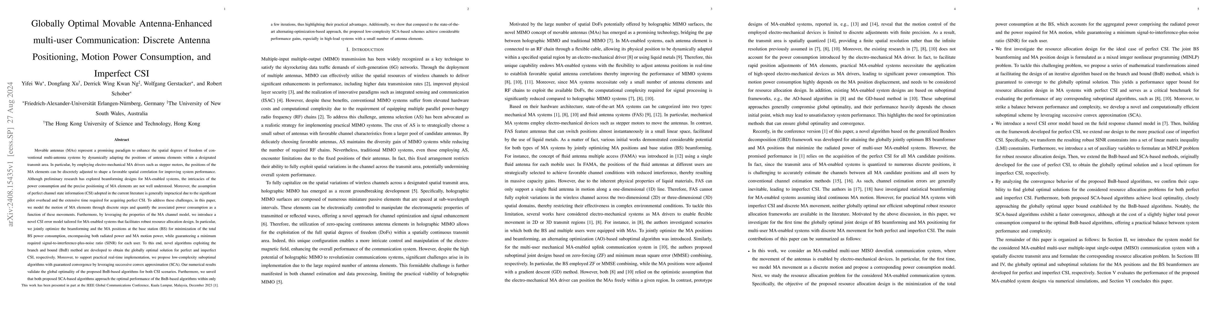 Thumbnail for Globally Optimal Movable Antenna-Enhanced multi-user Communication:
  Discrete Antenna Positioning, Motion Power Consumption, and Imperfect CSI