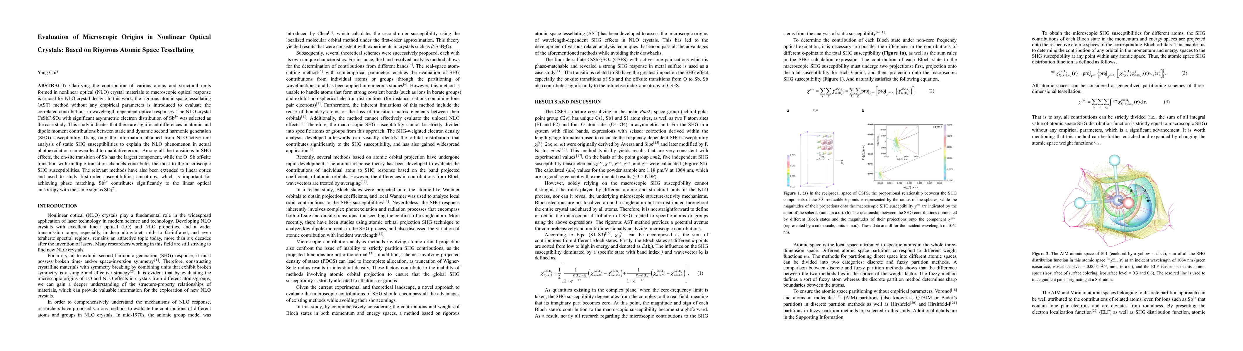 Thumbnail for Evaluation of Microscopic Origins in Nonlinear Optical Crystals: Based
  on Rigorous Atomic Space Tessellating