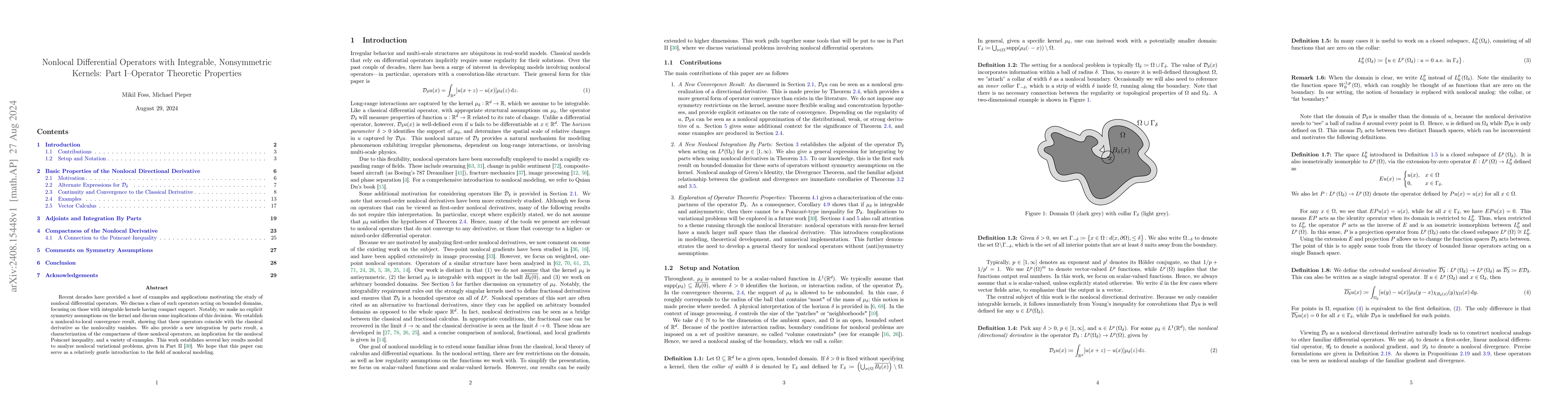 Thumbnail for Nonlocal Differential Operators with Integrable, Nonsymmetric Kernels:
  Part I--Operator Theoretic Properties