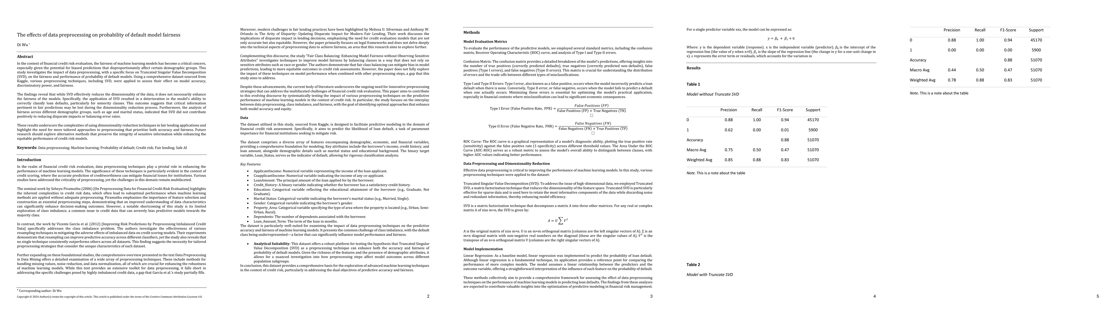 Thumbnail for The effects of data preprocessing on probability of default model
  fairness