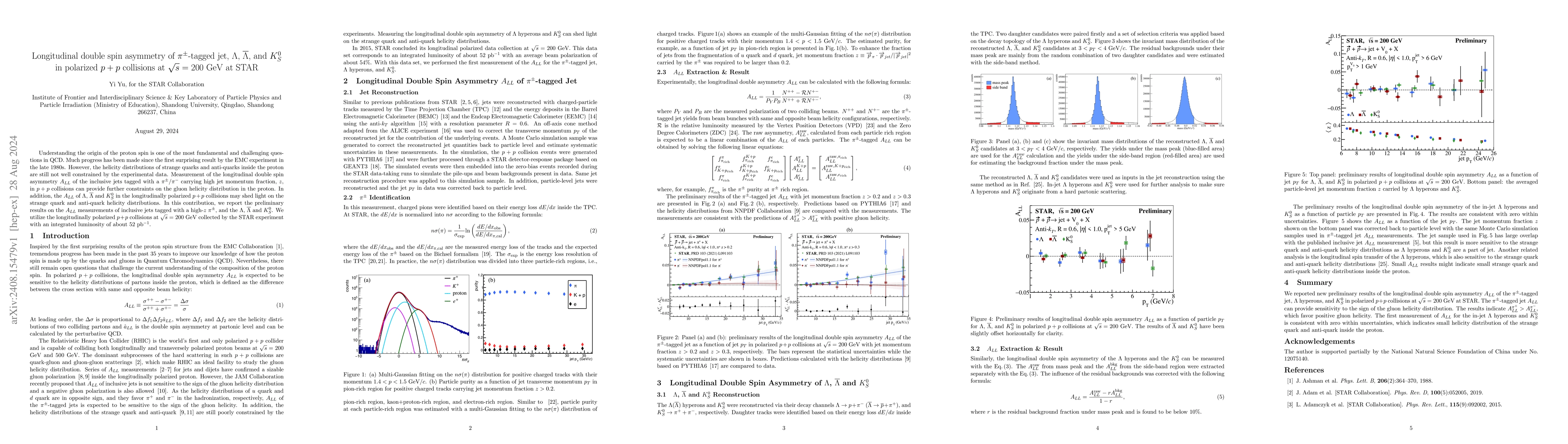 Thumbnail for Longitudinal double spin asymmetry of $π^{\pm}$-tagged jet, $Λ$,
  $\overlineΛ$, and $K_S^0$ in polarized $p+p$ collisions at
  $\sqrt{s}=200$ $\rm{GeV}$ at STAR