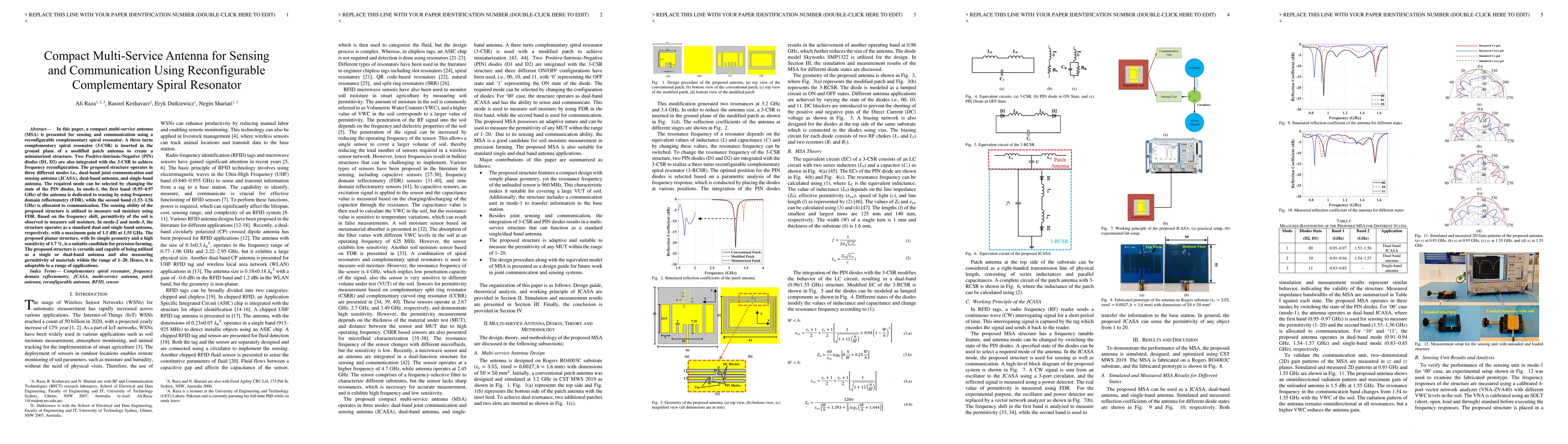 Thumbnail for Compact Multi-Service Antenna for Sensing and Communication Using
  Reconfigurable Complementary Spiral Resonator