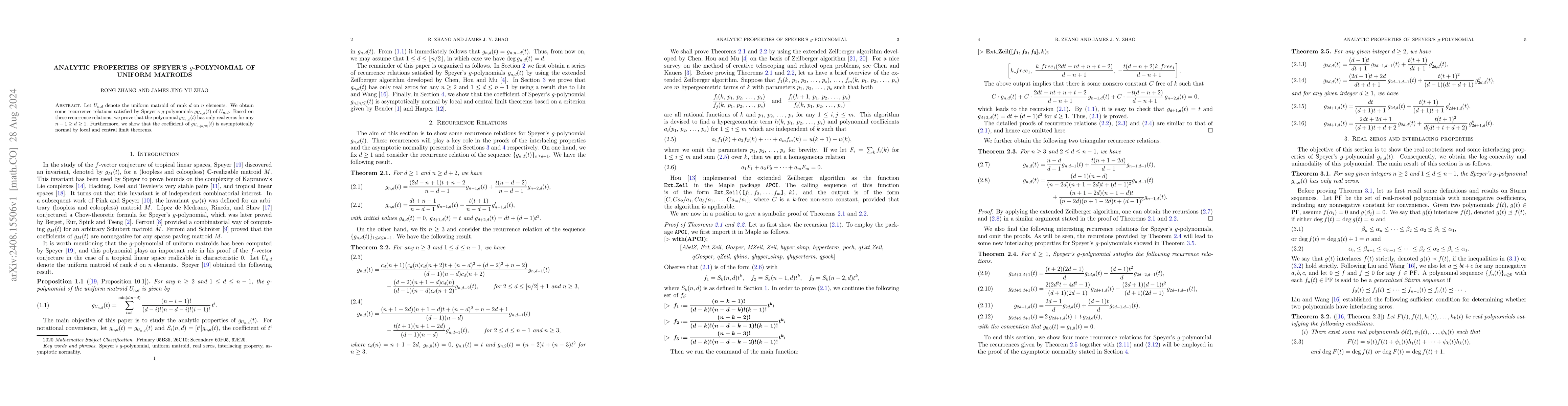 Thumbnail for Analytic properties of Speyer's $g$-polynomial of uniform matroids