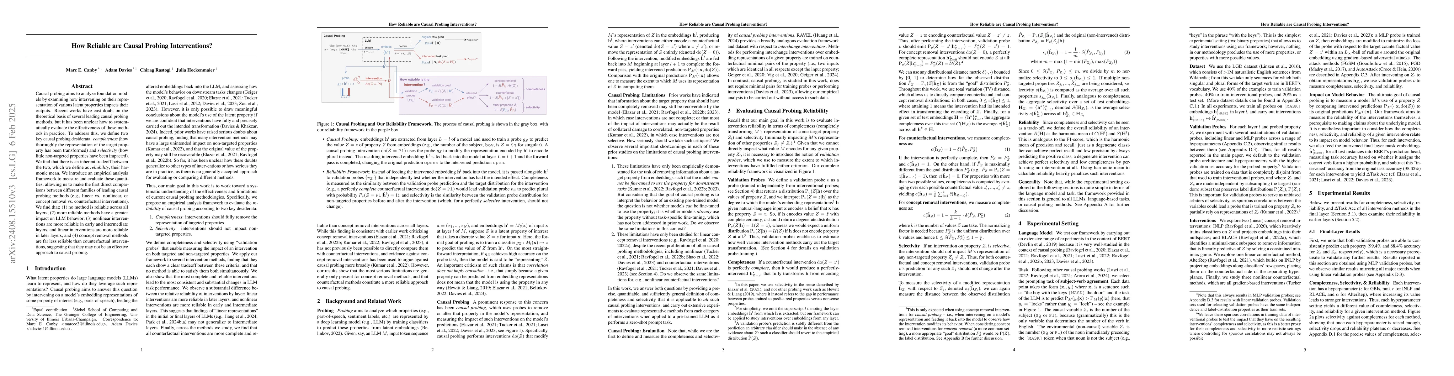 Thumbnail for Measuring the Reliability of Causal Probing Methods: Tradeoffs,
  Limitations, and the Plight of Nullifying Interventions