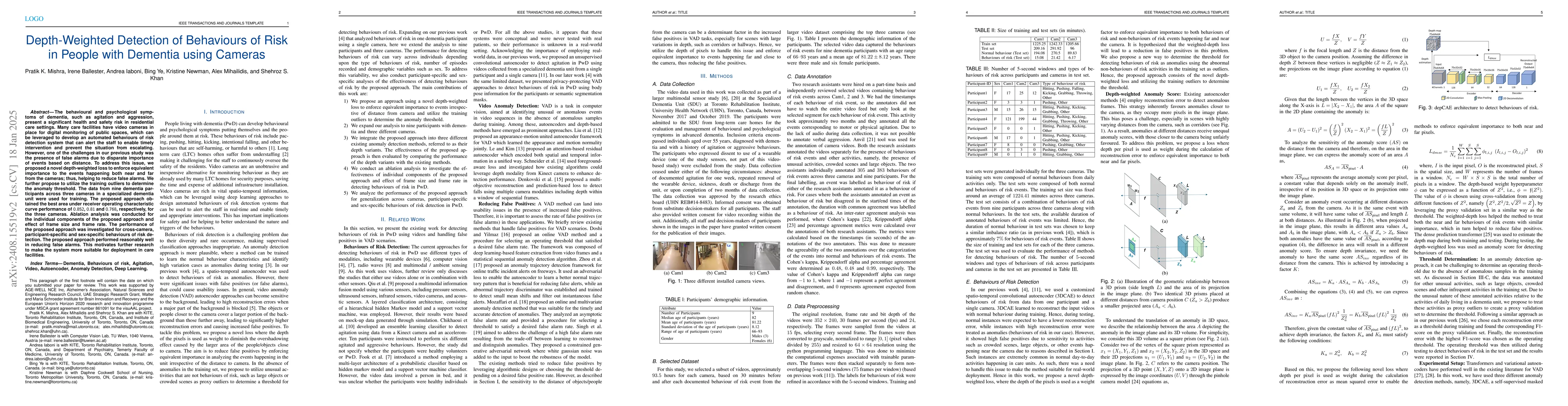 Thumbnail for Depth-Weighted Detection of Behaviours of Risk in People with Dementia
  using Cameras