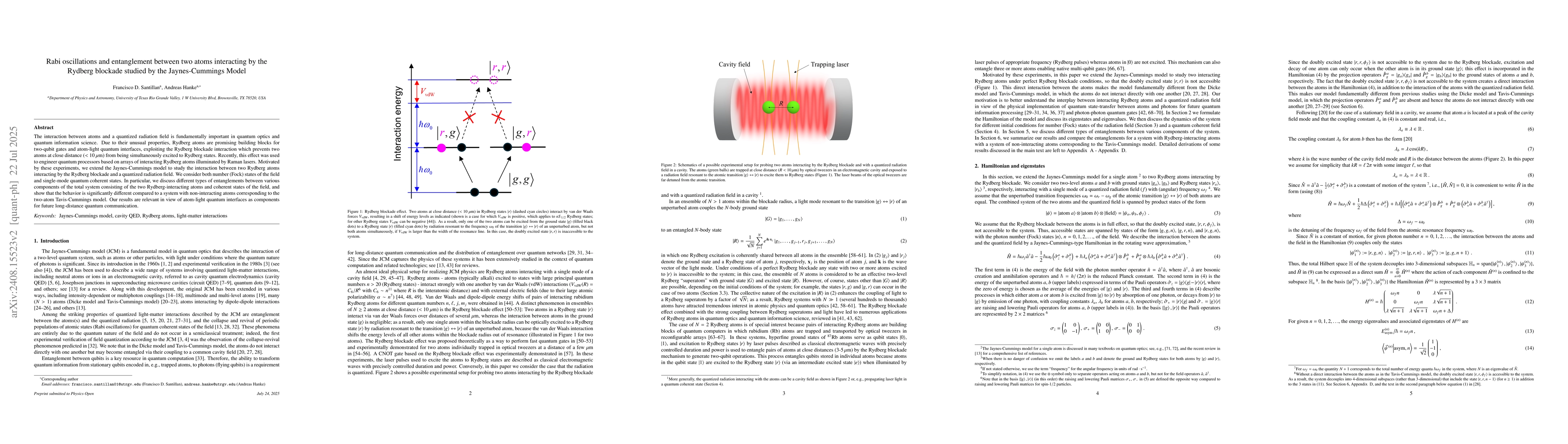 Thumbnail for Rabi oscillations and entanglement between two atoms interacting by the
  Rydberg blockade studied by the Jaynes-Cummings Model