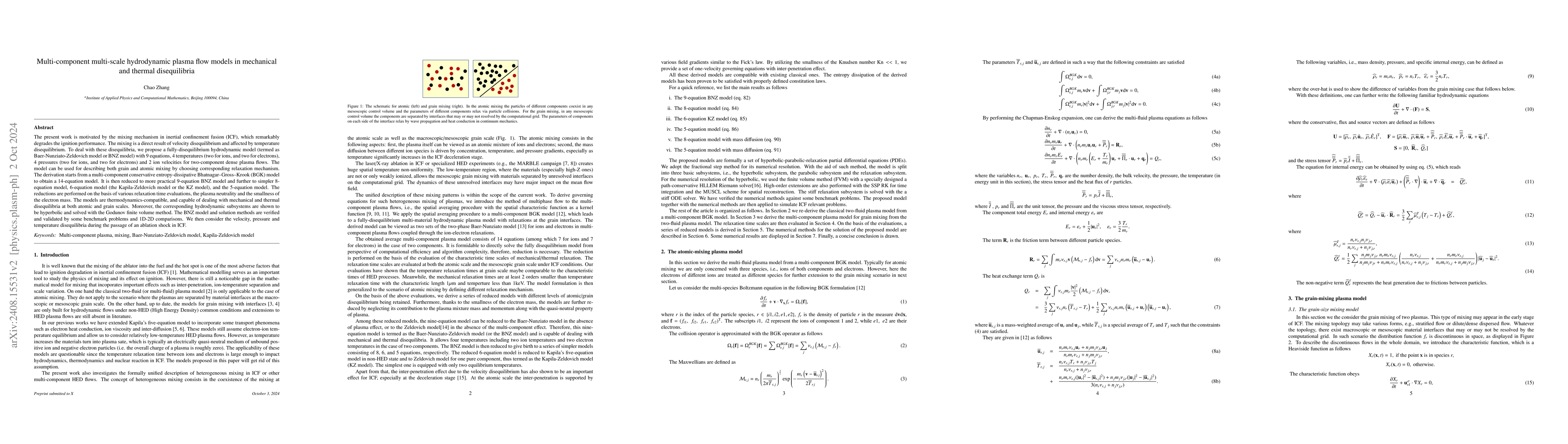 Thumbnail for Multi-component multi-scale hydrodynamic plasma flow models in
  mechanical and thermal disequilibria
