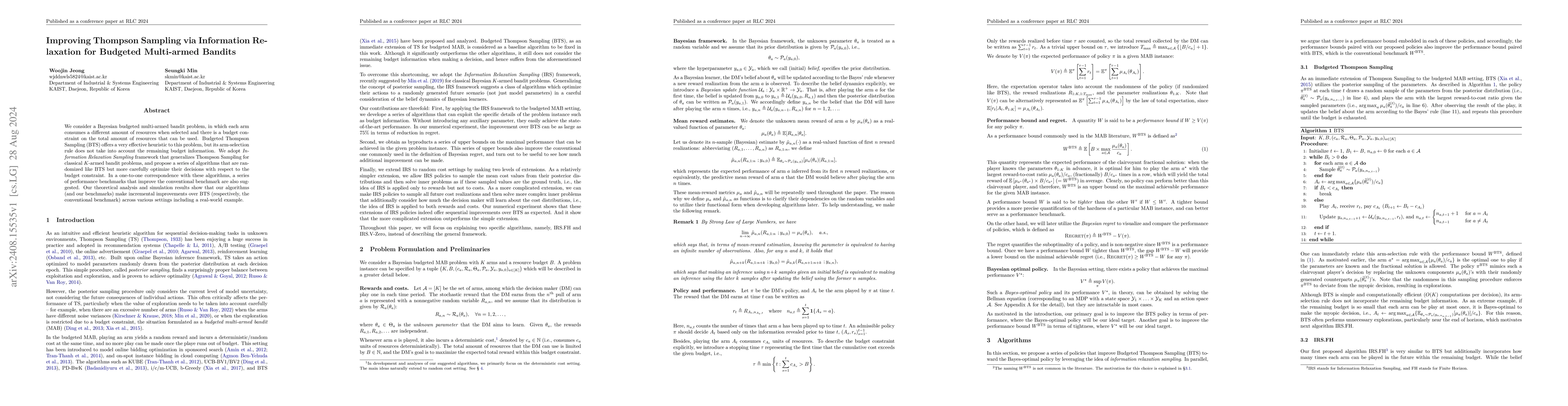 Thumbnail for Improving Thompson Sampling via Information Relaxation for Budgeted
  Multi-armed Bandits