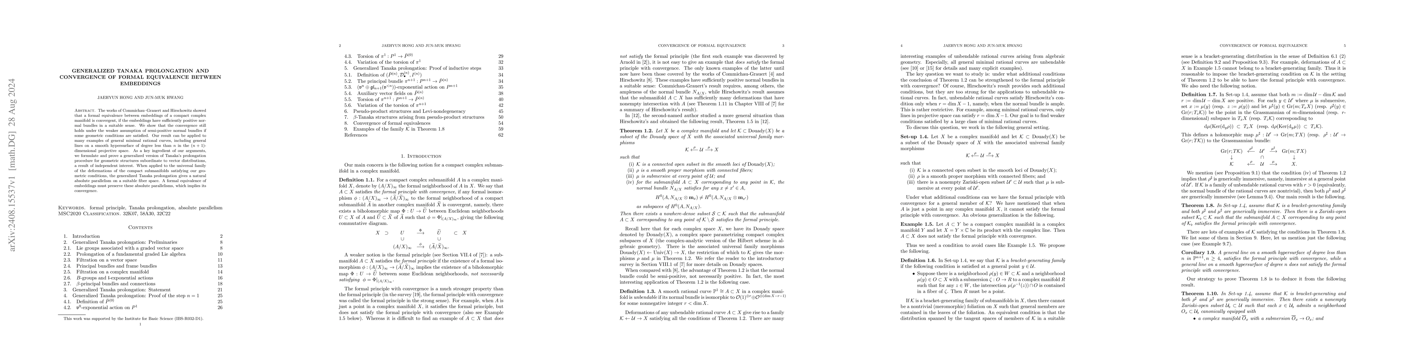 Thumbnail for Generalized Tanaka prolongation and convergence of formal equivalence
  between embeddings