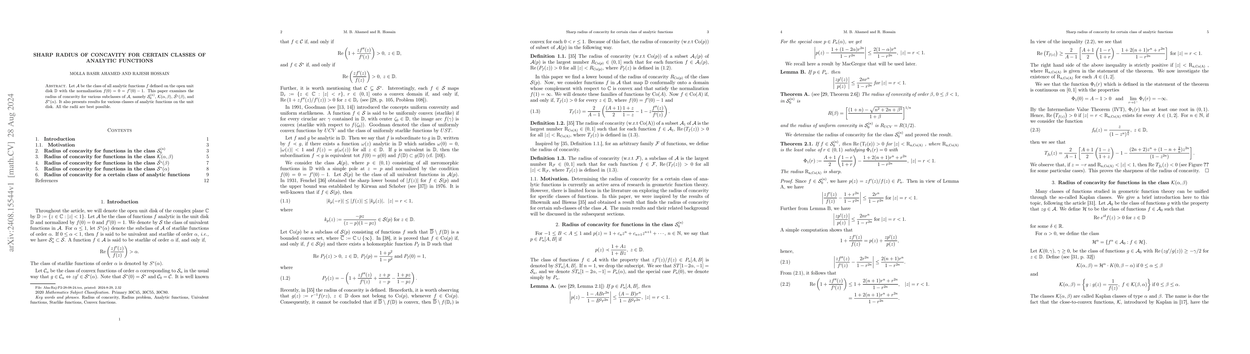 Thumbnail for Sharp radius of concavity for certain classes of analytic functions