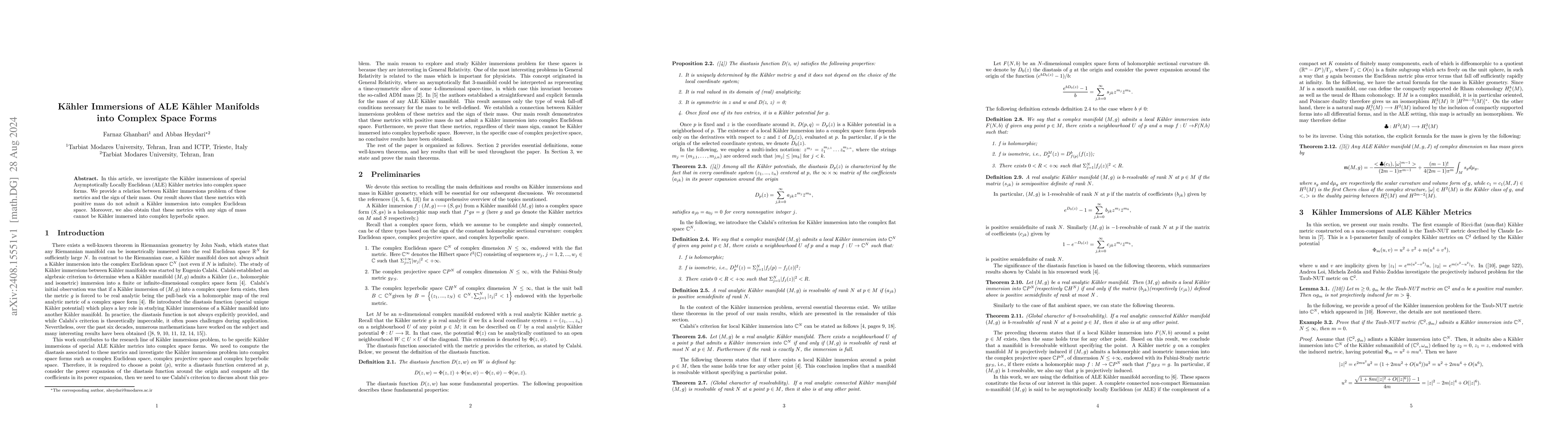 Thumbnail for Kähler Immersions of ALE Kähler Manifolds into Complex Space Forms