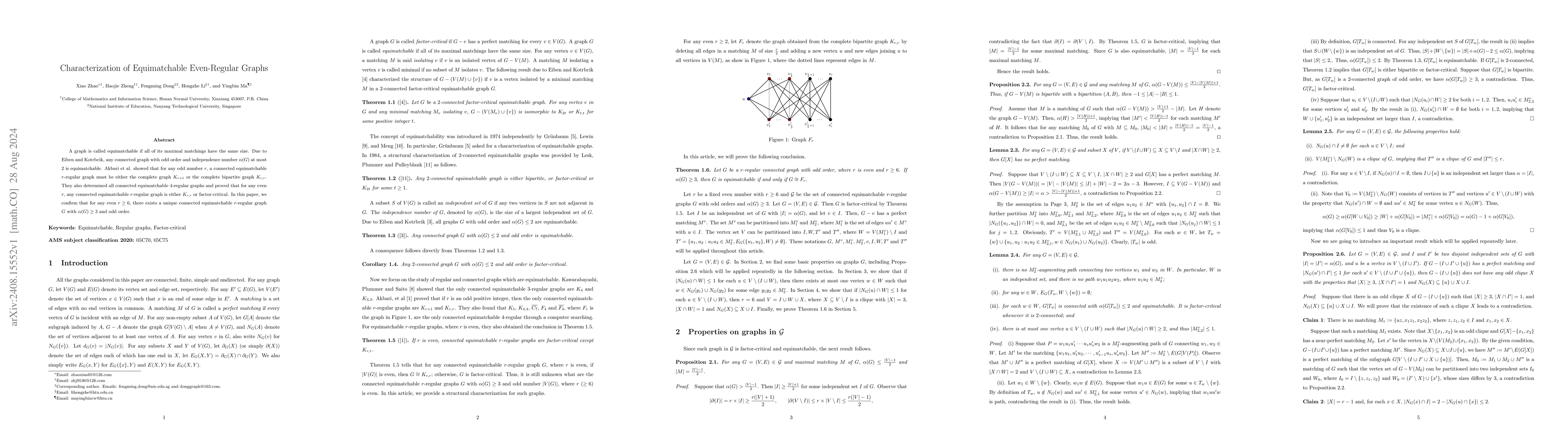 Thumbnail for Characterization of Equimatchable Even-Regular Graphs