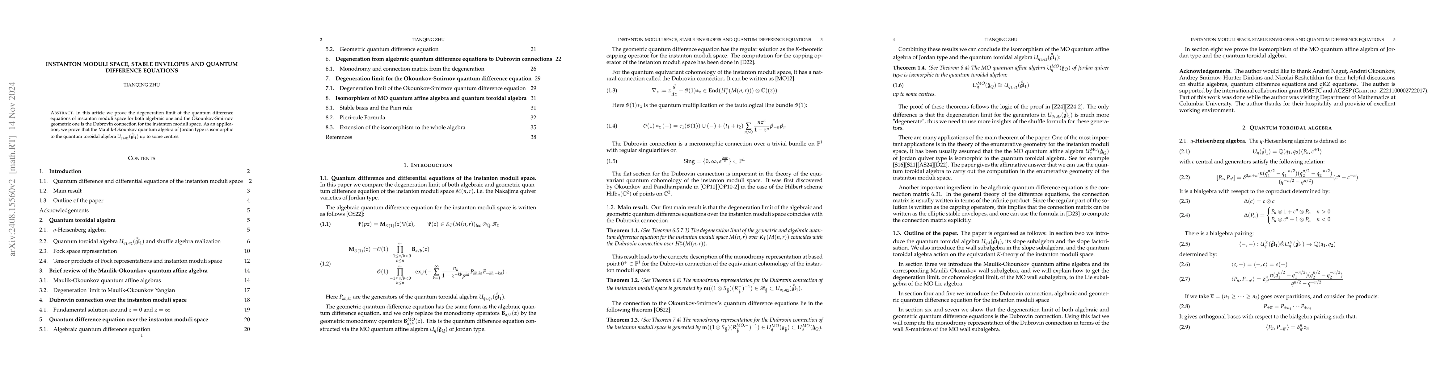 Thumbnail for Instanton moduli space, stable envelopes and quantum difference
  equations