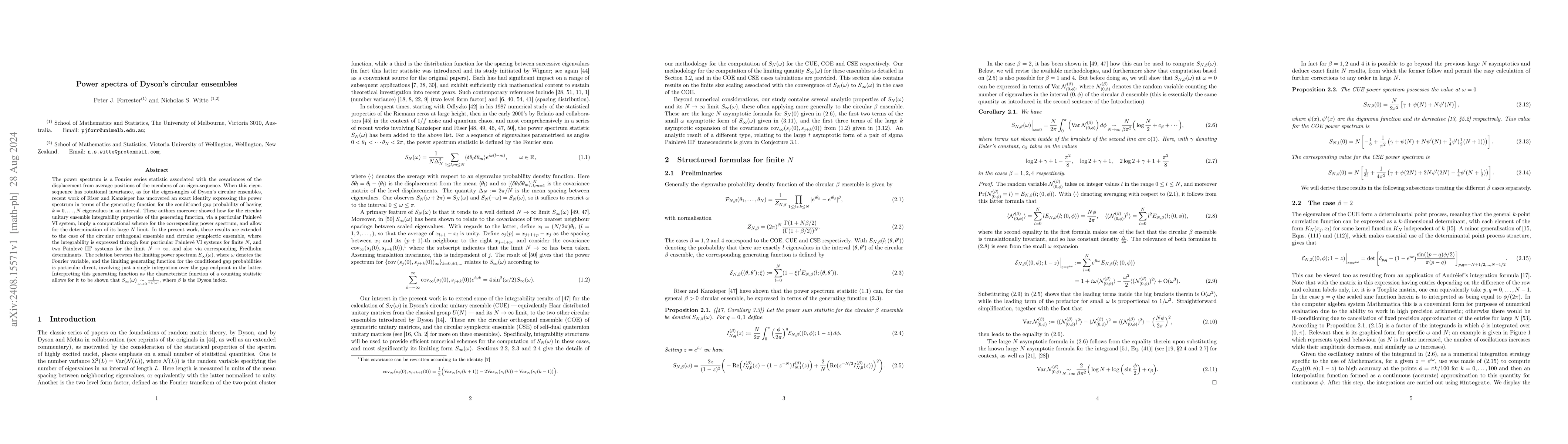 Thumbnail for Power spectra of Dyson's circular ensembles