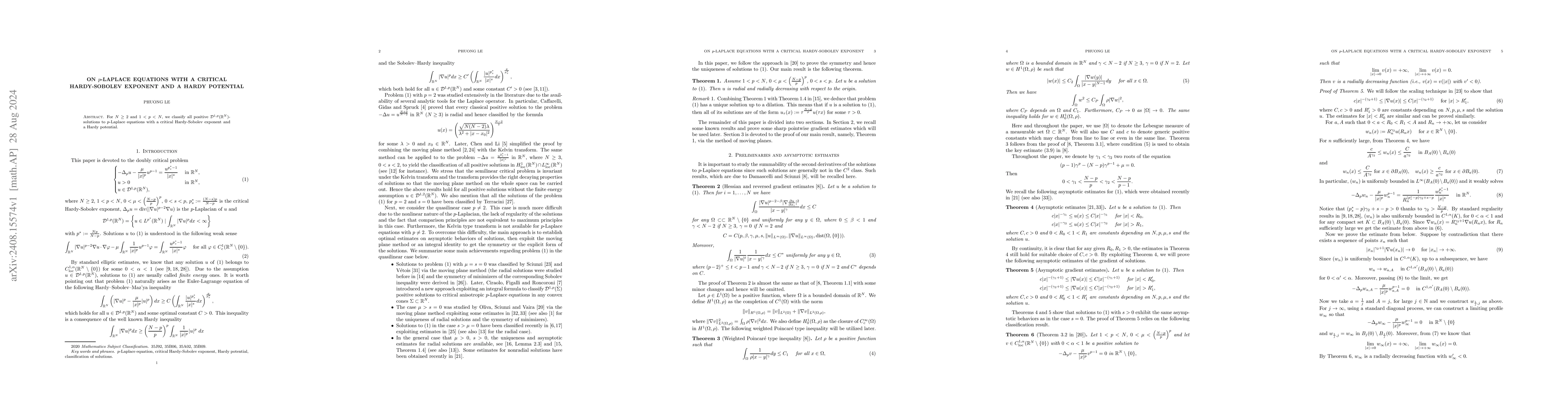 Thumbnail for On $p$-Laplace equations with a critical Hardy-Sobolev exponent and a
  Hardy potential
