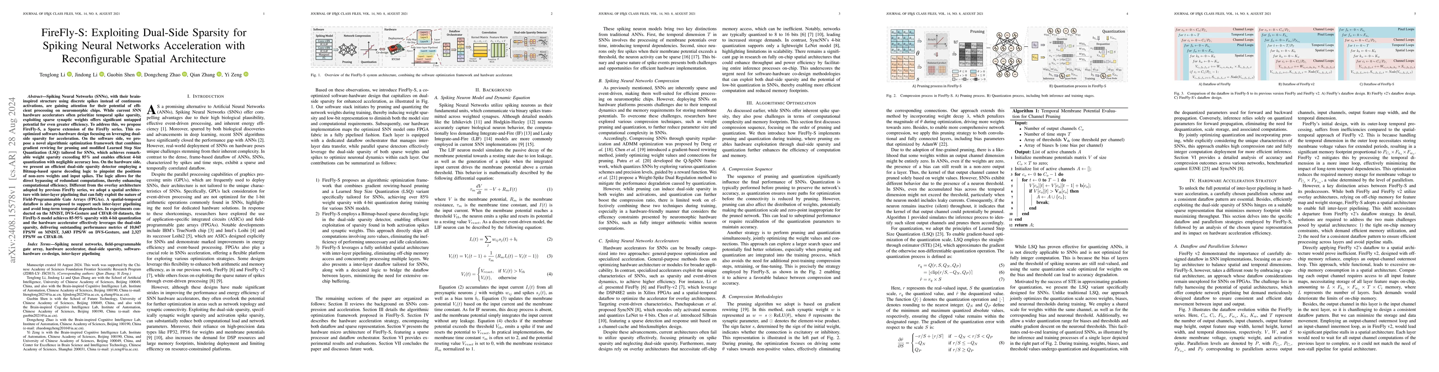 Thumbnail for FireFly-S: Exploiting Dual-Side Sparsity for Spiking Neural Networks
  Acceleration with Reconfigurable Spatial Architecture