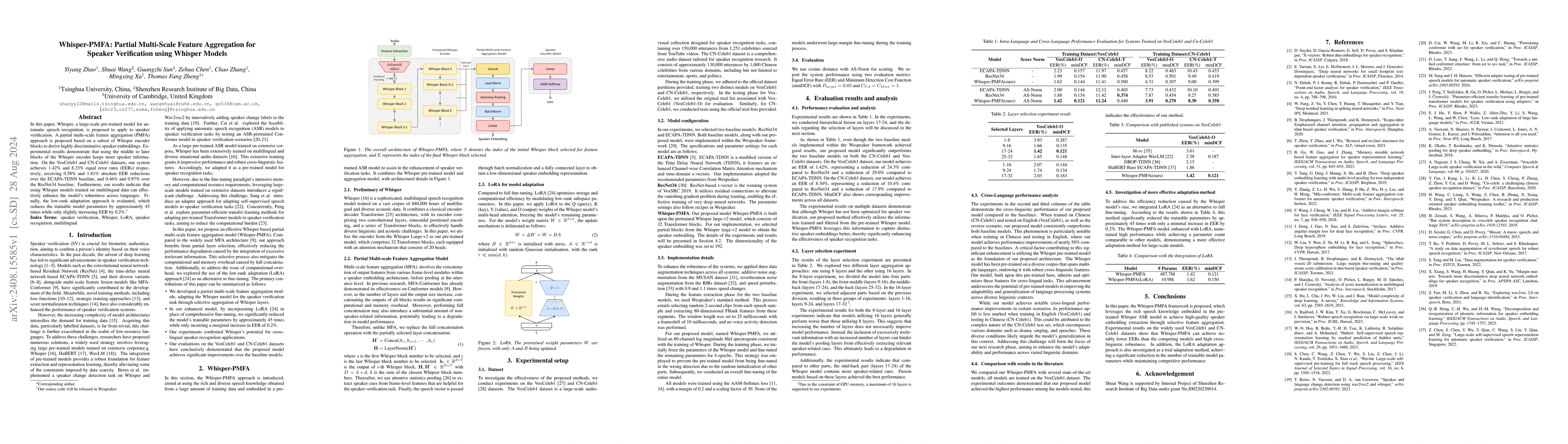 Thumbnail for Whisper-PMFA: Partial Multi-Scale Feature Aggregation for Speaker
  Verification using Whisper Models