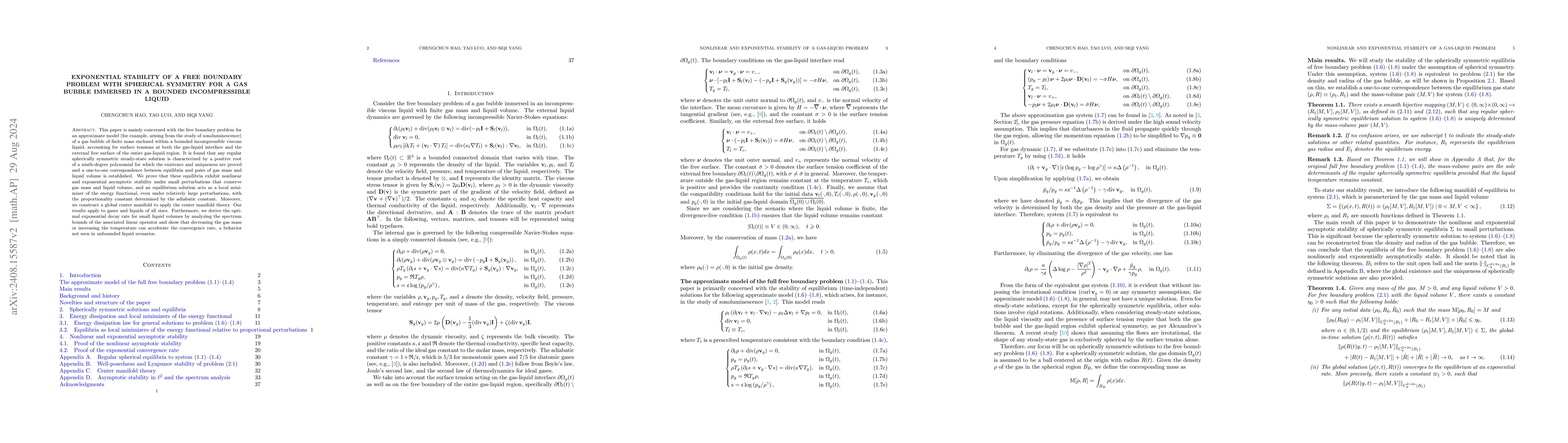 Thumbnail for Exponential stability of a free boundary problem with spherical symmetry
  for a gas bubble immersed in a bounded incompressible liquid