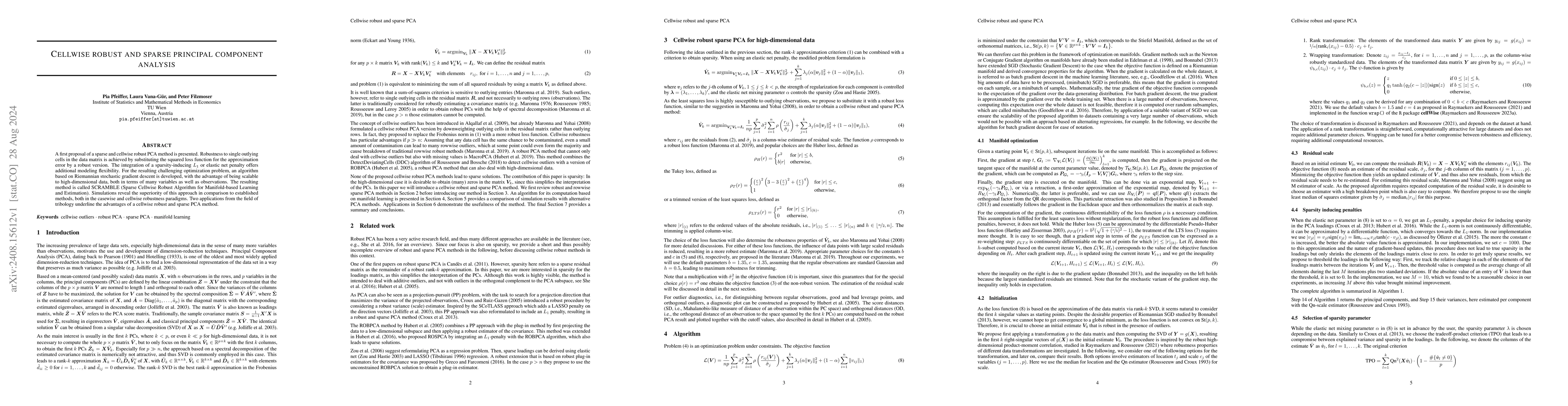 Thumbnail for Cellwise robust and sparse principal component analysis
