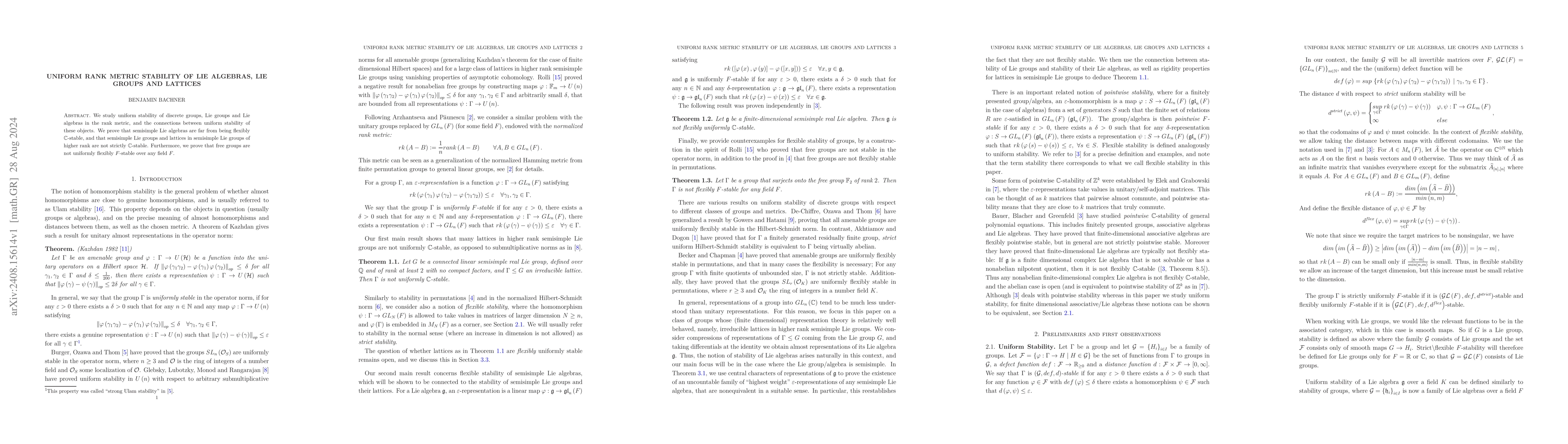 Thumbnail for Uniform rank metric stability of Lie algebras, Lie groups and lattices