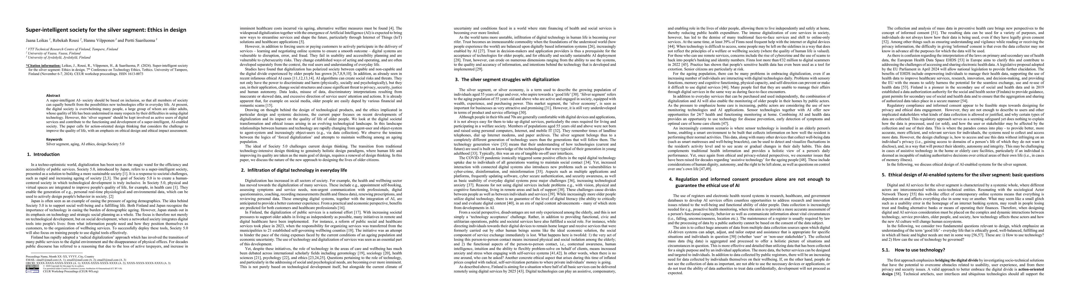 Thumbnail for Super-intelligent society for the silver segment: Ethics in design