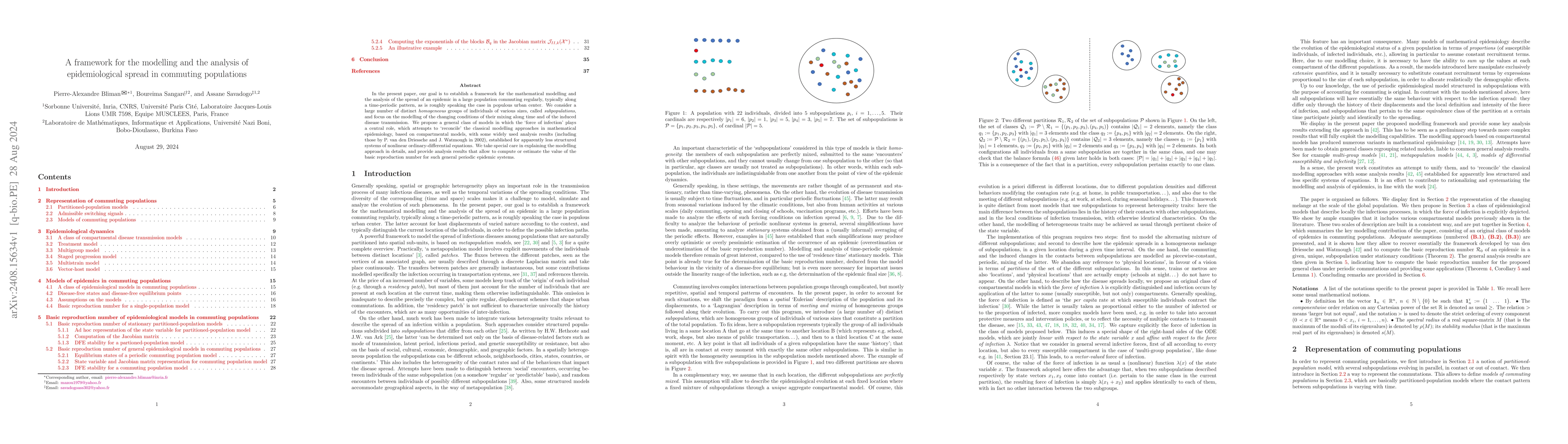 Thumbnail for A framework for the modelling and the analysis of epidemiological spread
  in commuting populations