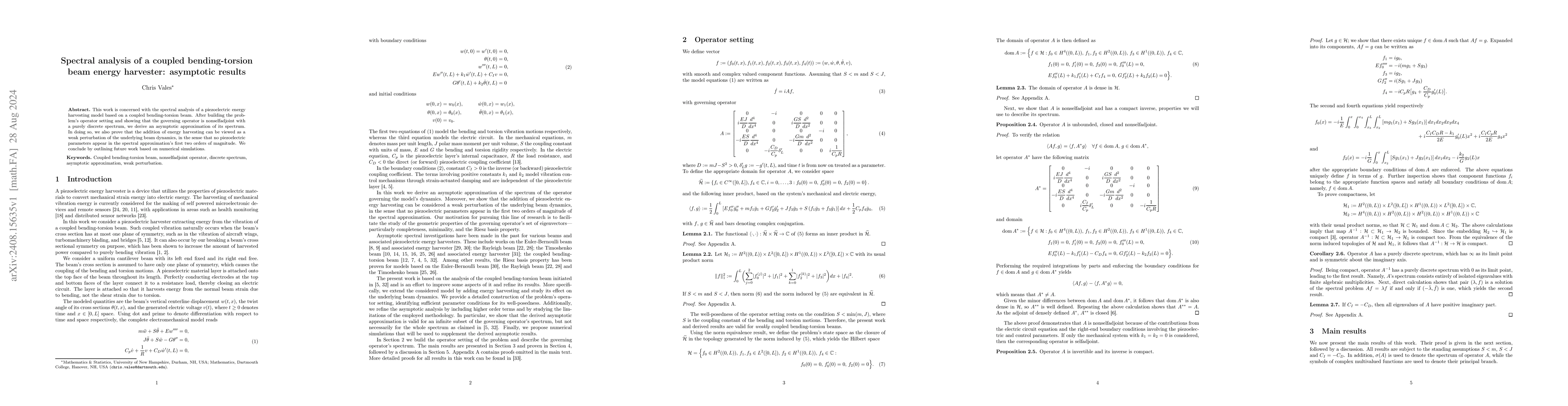 Thumbnail for Spectral analysis of a coupled bending-torsion beam energy harvester:
  asymptotic results