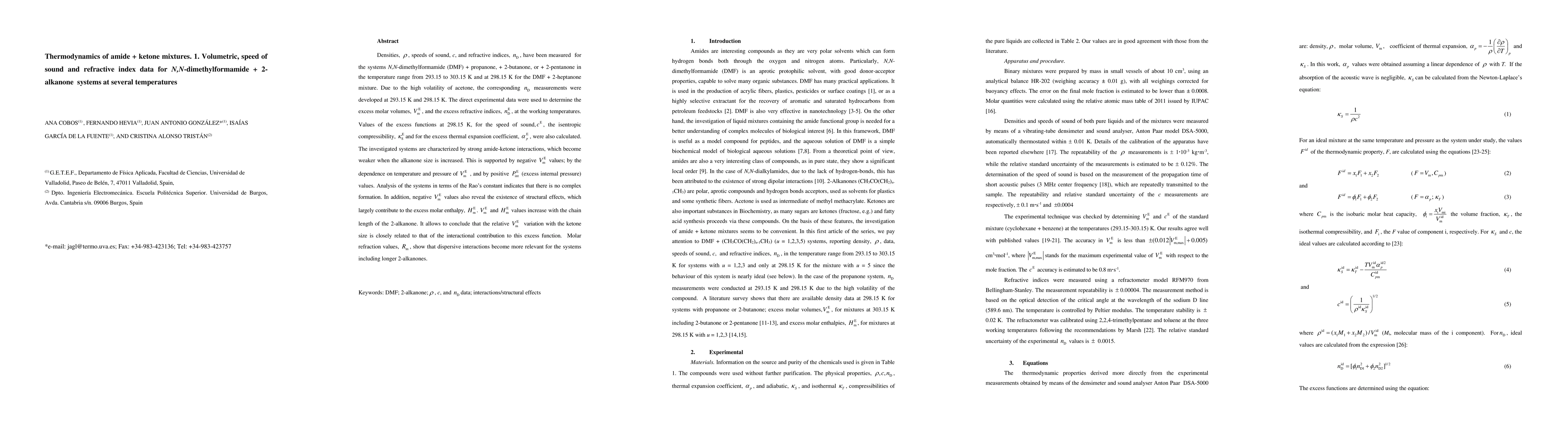 Thumbnail for Thermodynamics of amide + ketone mixtures. 1. Volumetric, speed of sound
  and refractive index data for N,N-dimethylformamide + 2-alkanone systems at
  several temperatures