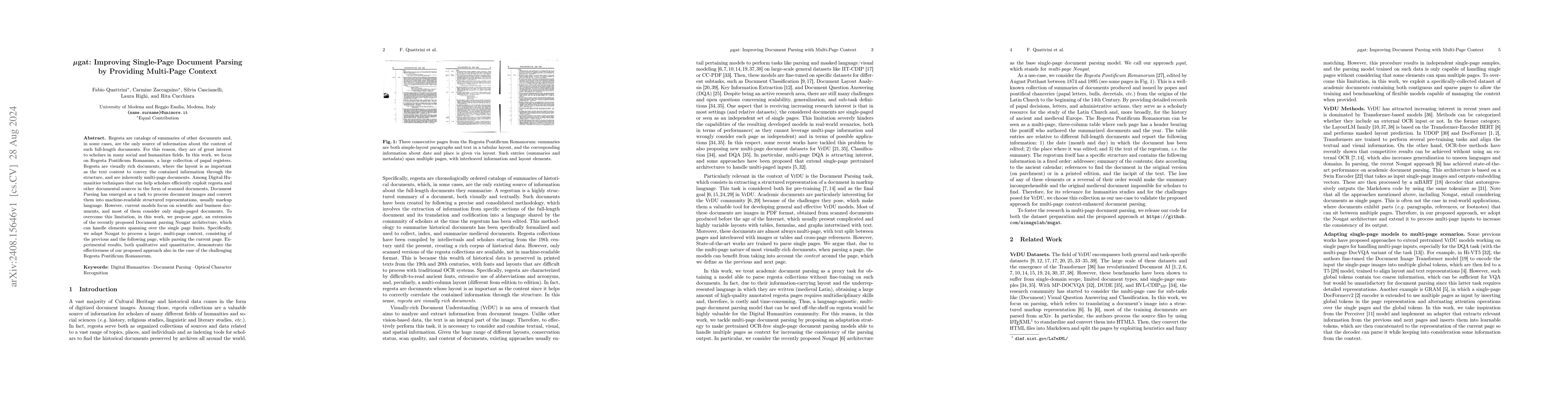 Thumbnail for μgat: Improving Single-Page Document Parsing by Providing Multi-Page
  Context