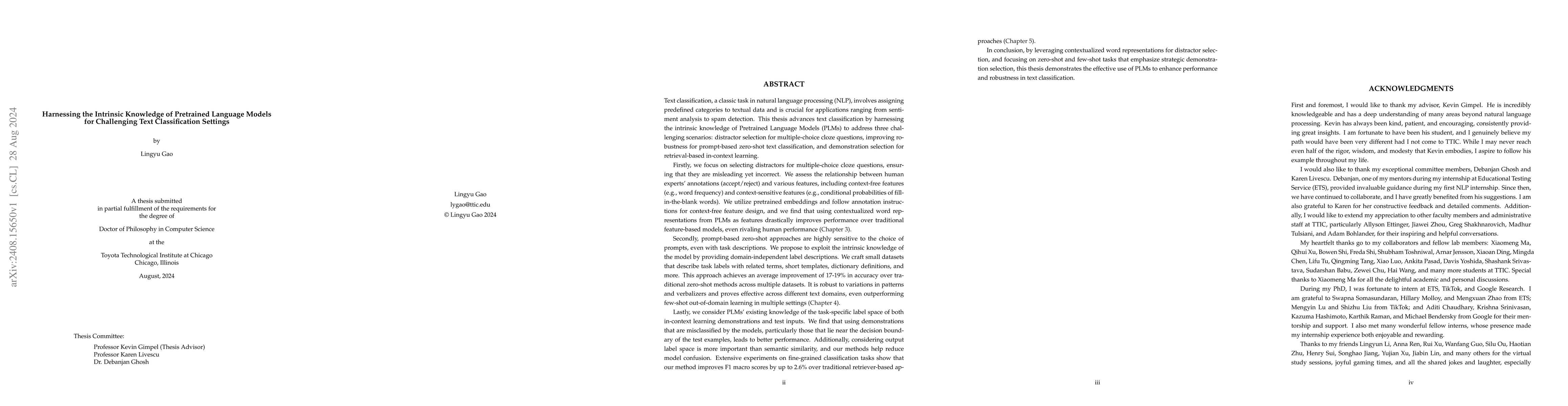 Thumbnail for Harnessing the Intrinsic Knowledge of Pretrained Language Models for
  Challenging Text Classification Settings
