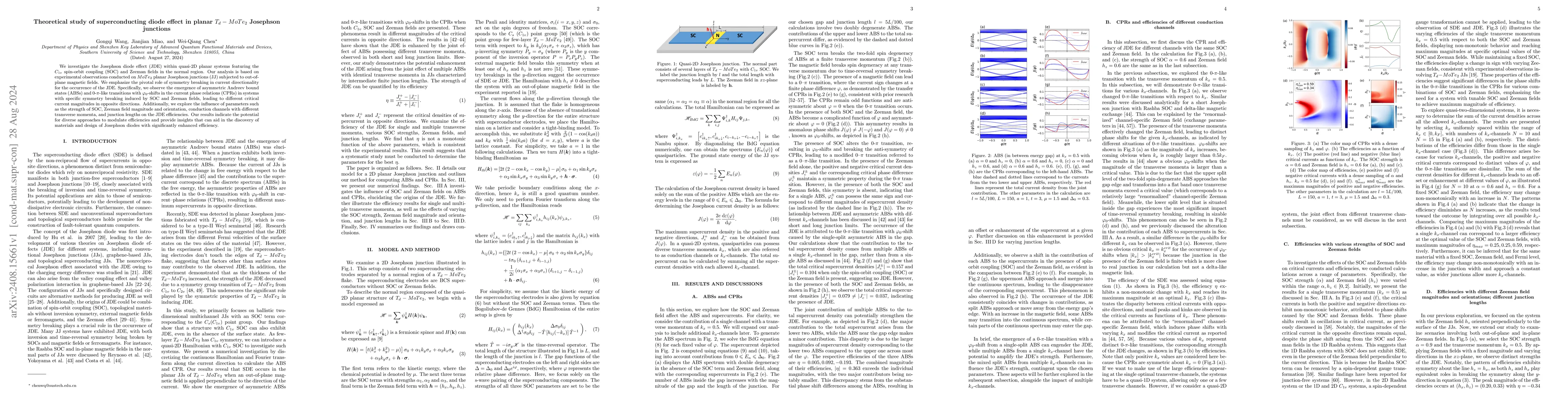 Thumbnail for Theoretical study of superconducting diode effect in planar
  $T_{d}-MoTe_{2}$ Josephson junctions