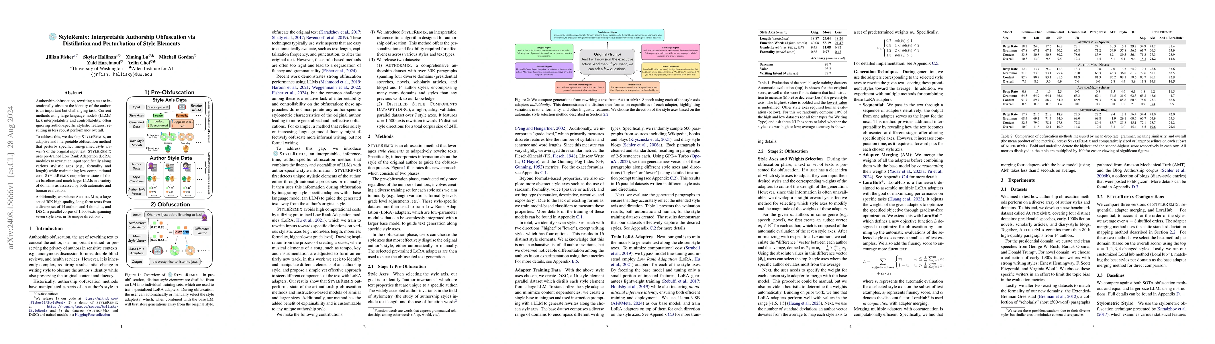 Thumbnail for StyleRemix: Interpretable Authorship Obfuscation via Distillation and
  Perturbation of Style Elements