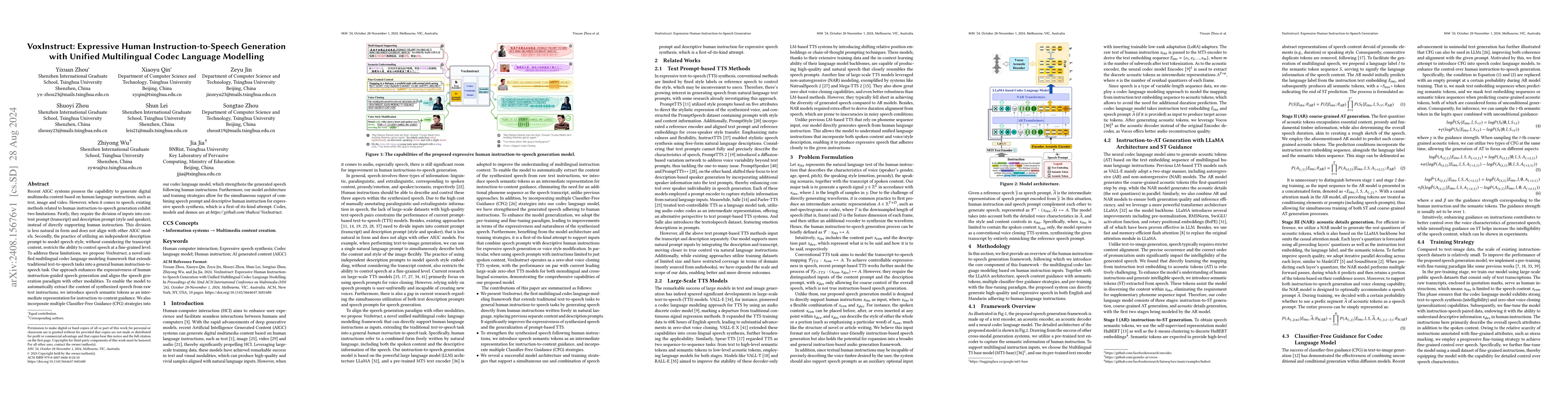Thumbnail for VoxInstruct: Expressive Human Instruction-to-Speech Generation with
  Unified Multilingual Codec Language Modelling