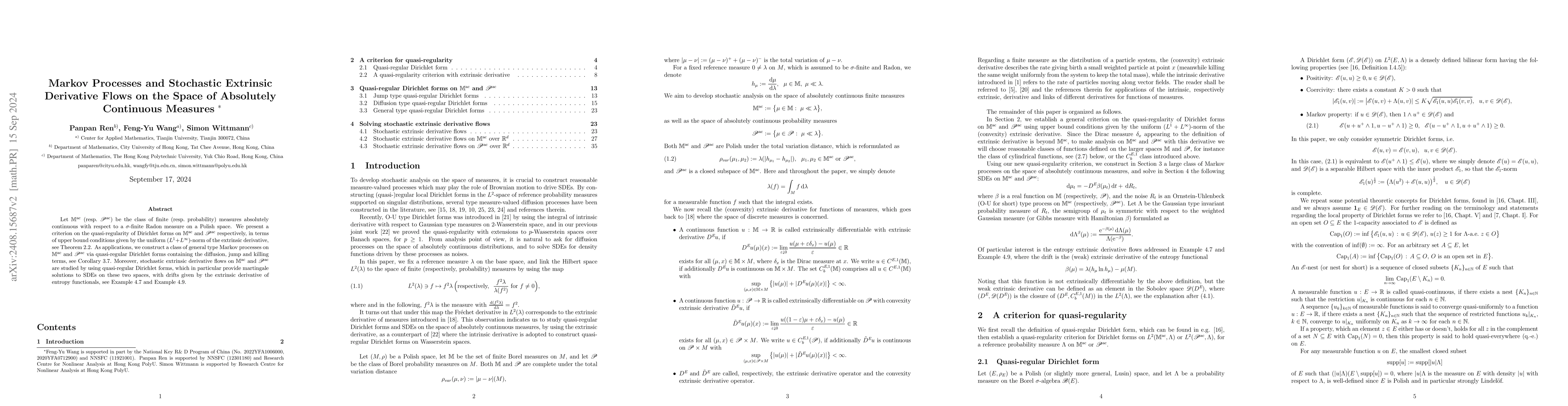 Thumbnail for Markov Processes and Stochastic Extrinsic Derivative Flows on the Space
  of Absolutely Continuous Measures