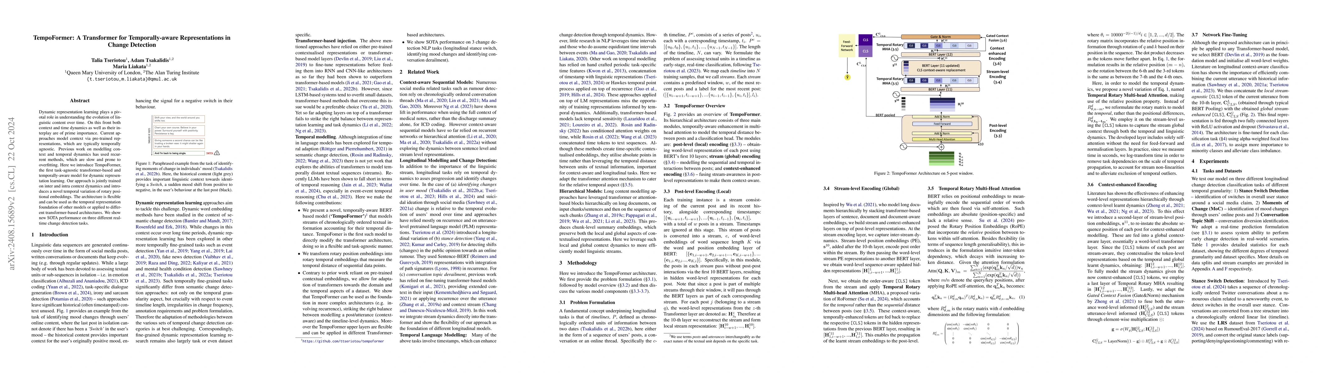 Thumbnail for TempoFormer: A Transformer for Temporally-aware Representations in
  Change Detection