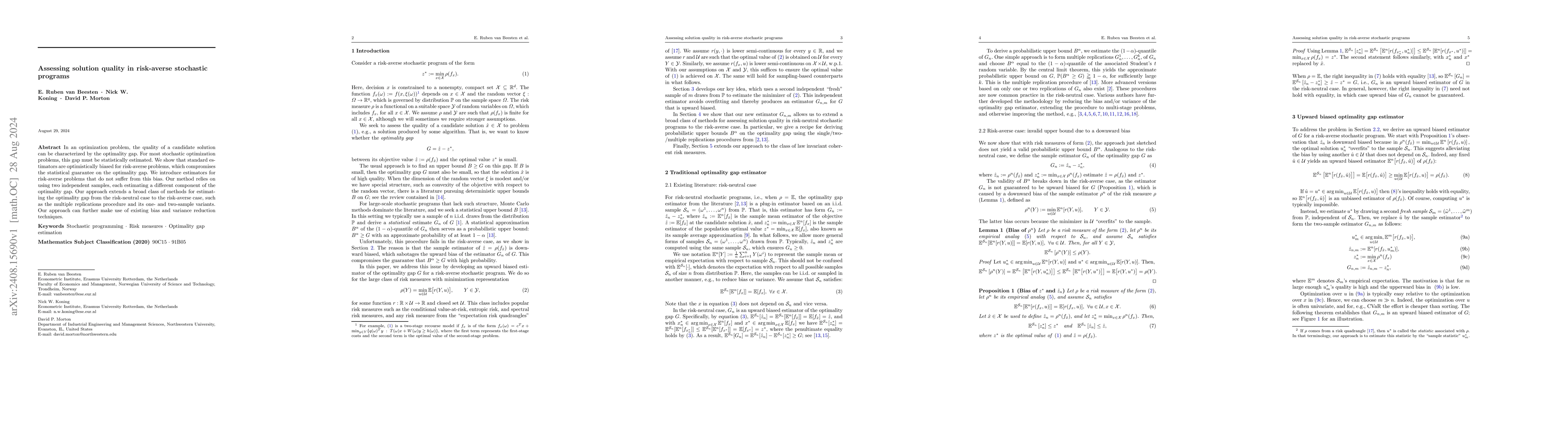 Thumbnail for Assessing solution quality in risk-averse stochastic programs
