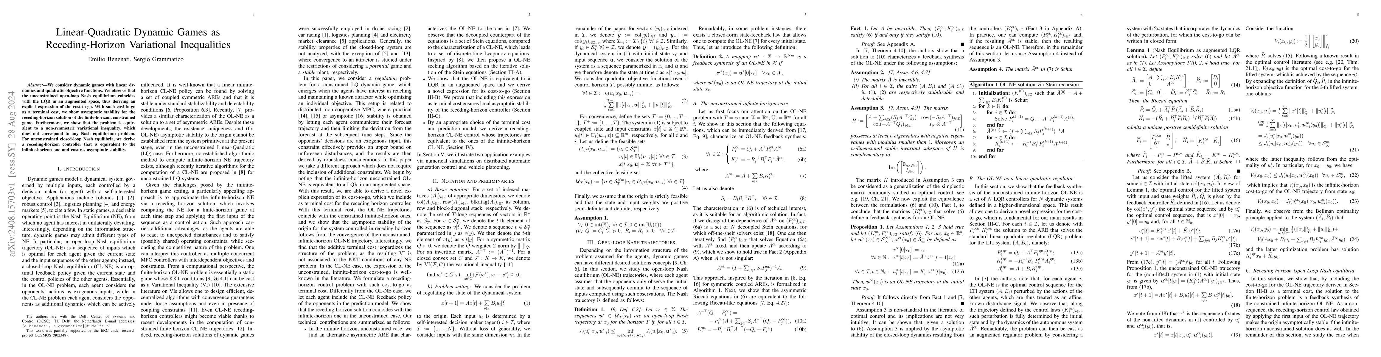 Thumbnail for Linear-Quadratic Dynamic Games as Receding-Horizon Variational
  Inequalities
