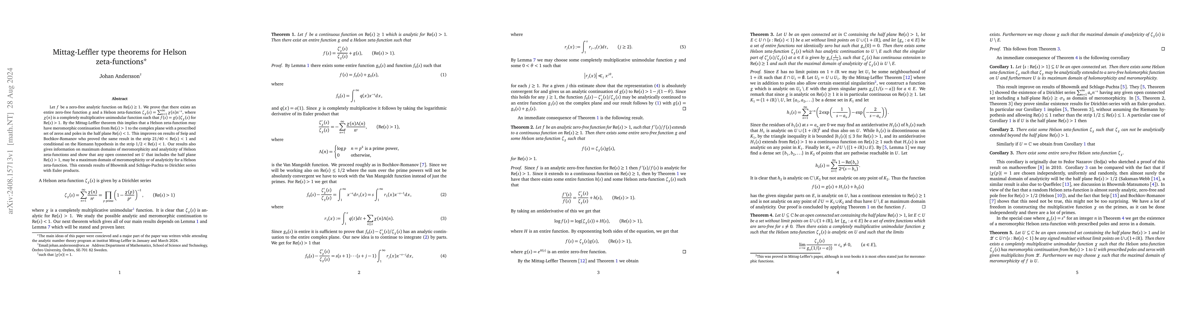 Thumbnail for Mittag-Leffler type theorems for Helson zeta-functions