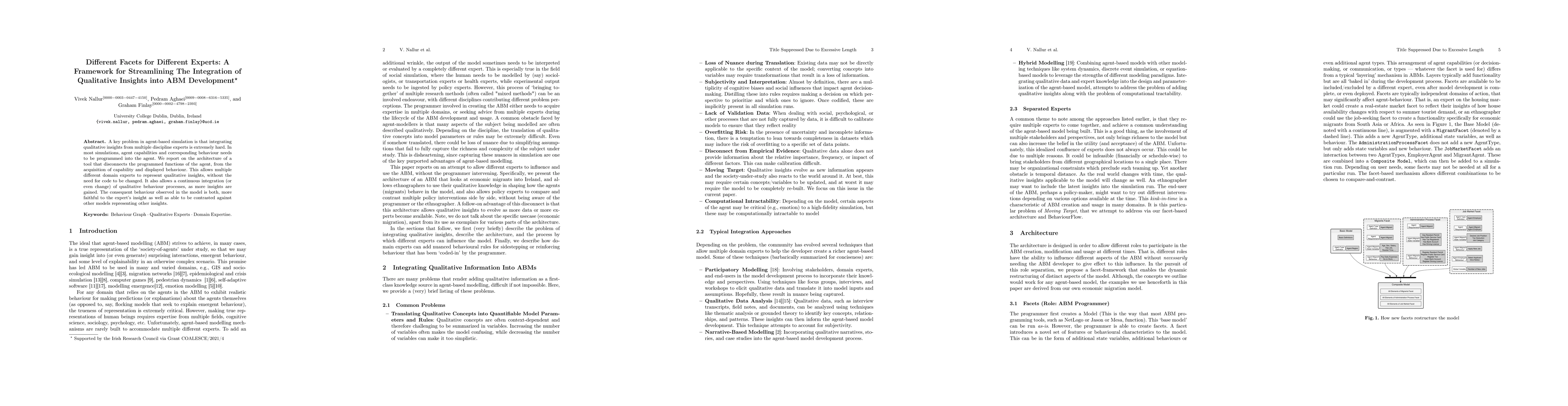 Thumbnail for Different Facets for Different Experts: A Framework for Streamlining The
  Integration of Qualitative Insights into ABM Development
