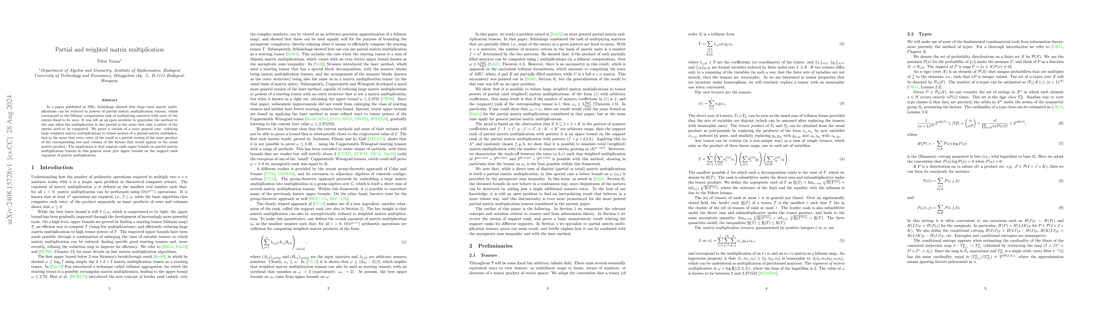 Thumbnail for Partial and weighted matrix multiplication
