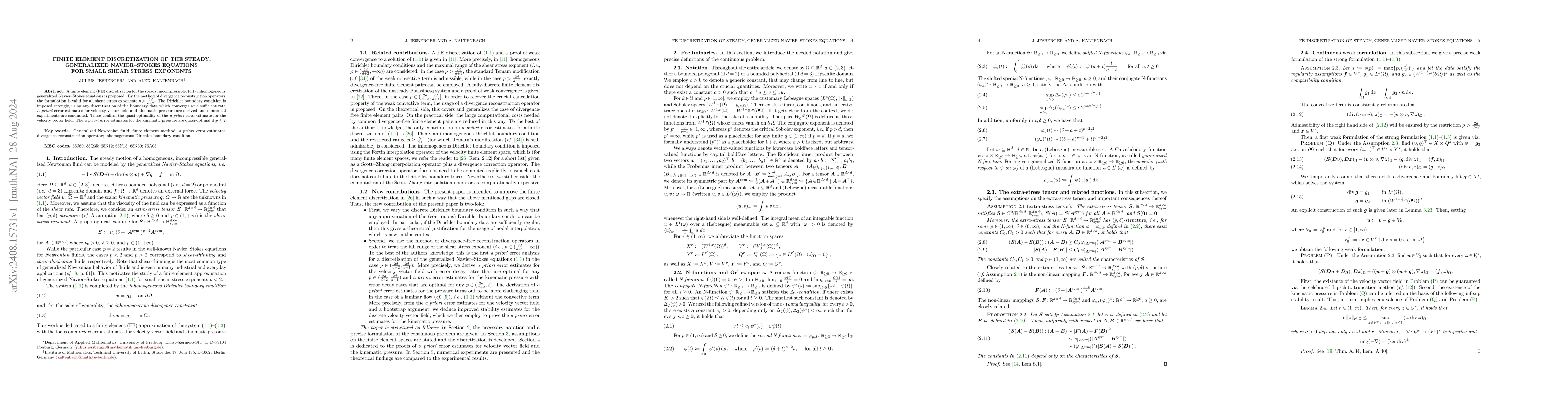 Thumbnail for Finite element discretization of the steady, generalized Navier-Stokes
  equations for small shear stress exponents