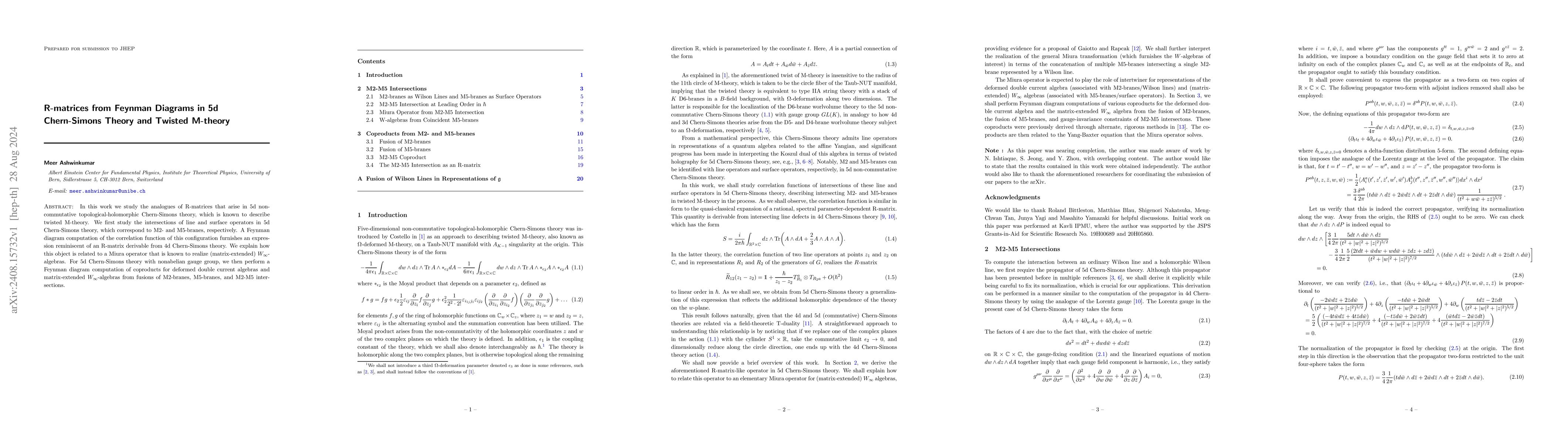 Thumbnail for R-matrices from Feynman Diagrams in 5d Chern-Simons Theory and Twisted
  M-theory