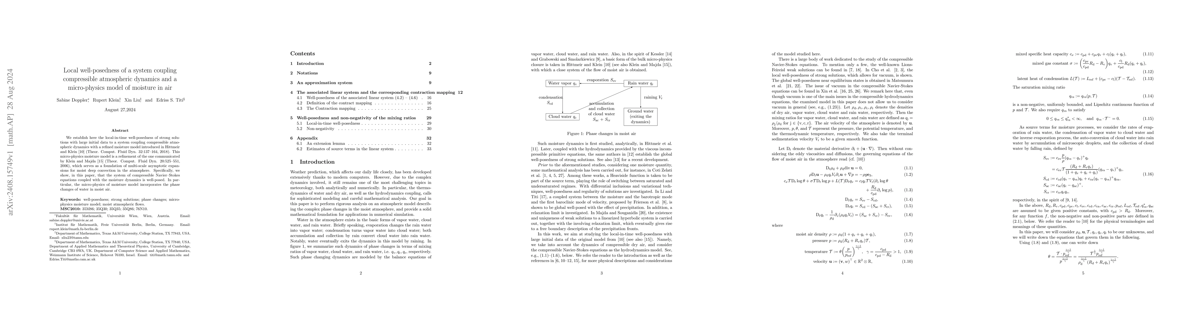 Thumbnail for Local well-posedness of a system coupling compressible atmospheric
  dynamics and a micro-physics model of moisture in air