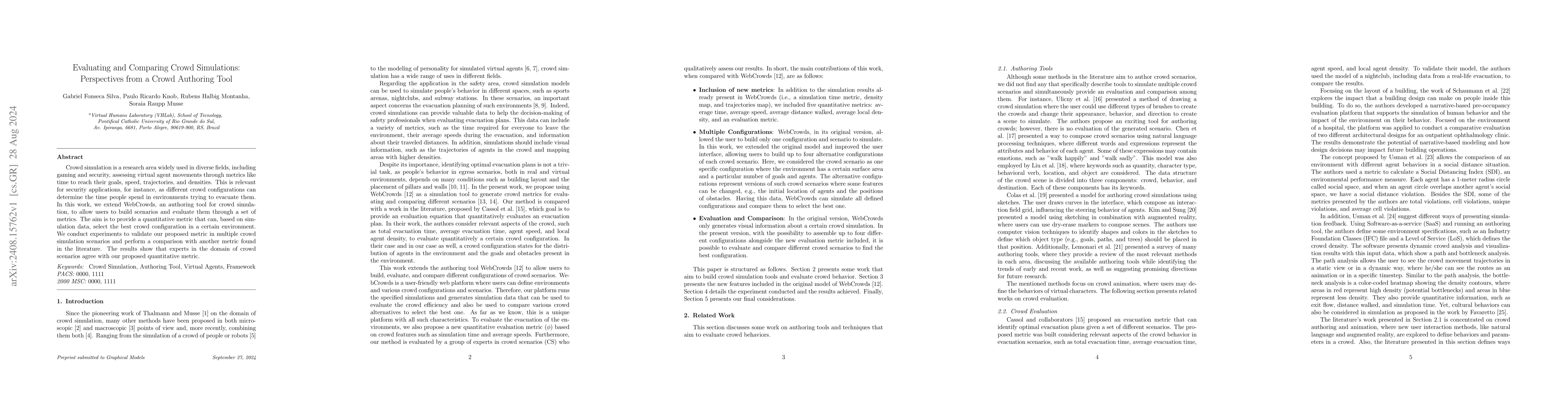 Thumbnail for Evaluating and Comparing Crowd Simulations: Perspectives from a Crowd
  Authoring Tool