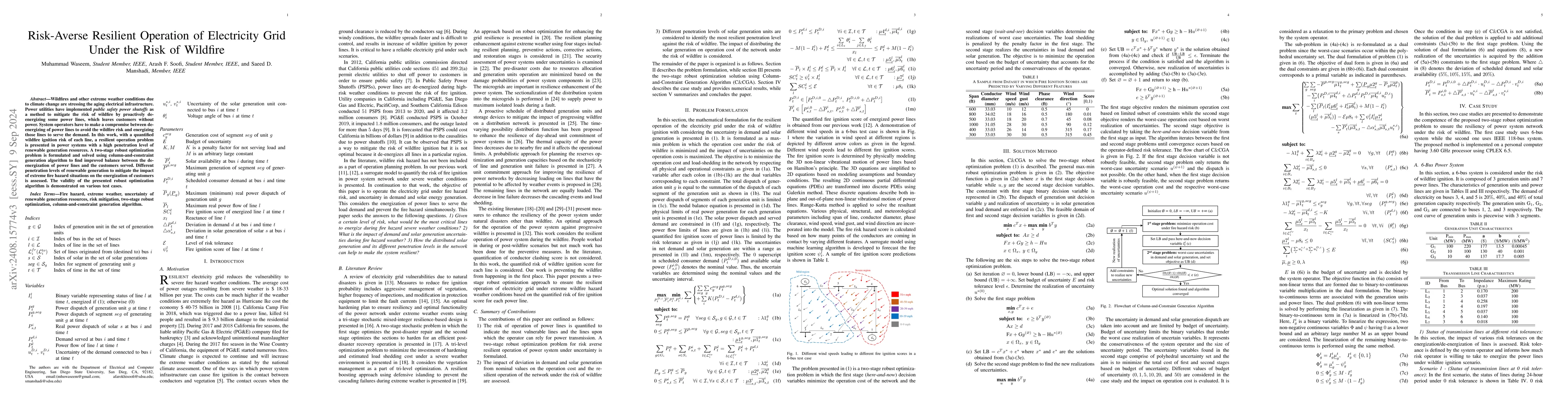 Thumbnail for Risk-Averse Resilient Operation of Electricity Grid Under the Risk of
  Wildfire