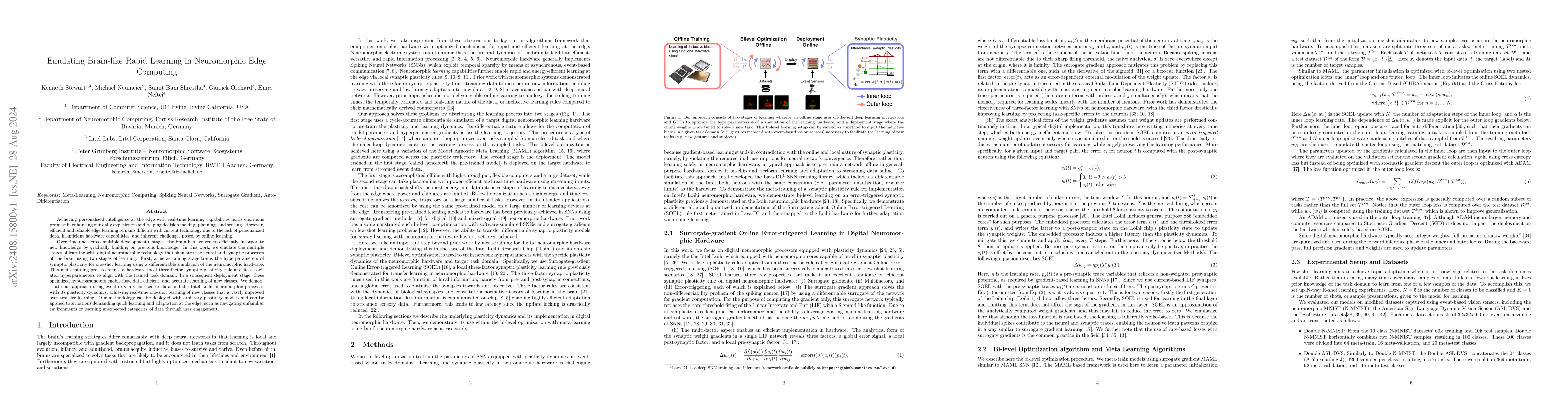 Thumbnail for Emulating Brain-like Rapid Learning in Neuromorphic Edge Computing